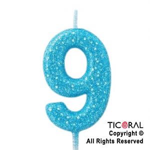 VELA NUMERAL CHICO 5.5 CM CON GIBRE CELESTE NUMERO 9 x 1